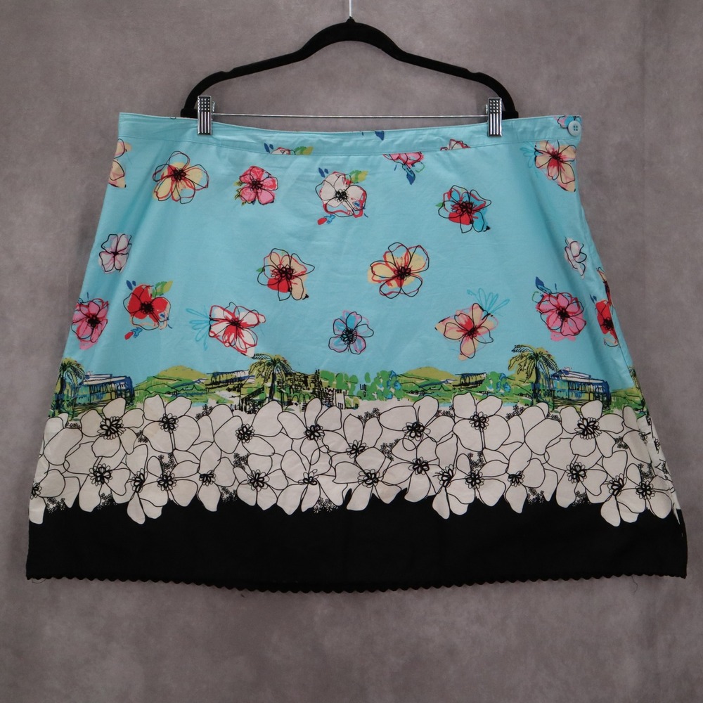 George Blue Floral Mini Short Flare Lace Trim Preppy Zip Button‎ Skirt Plus 24W